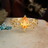 Timeless Pear Cut Citrine Engagement Ring Set for Her